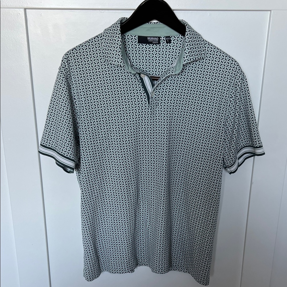 Murano Men's Polo Shirt - Green and White Geometric